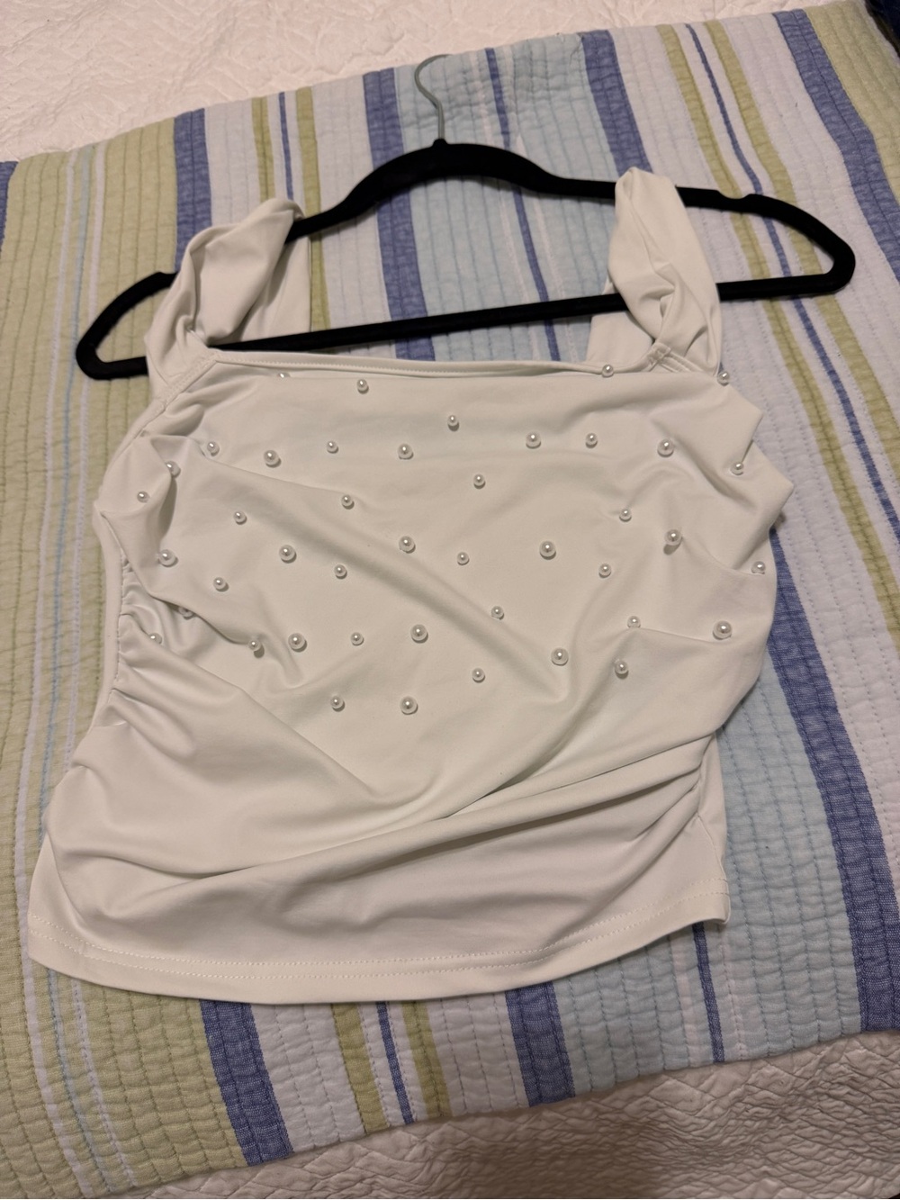 SHEIN White Pearl-Accent Square Neck Camisole